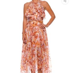 Acler Catherine Lilac Brush Pleated Halter Midi Dress